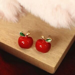 Red Apple Stud Earrings Enamel Fruit Kawaii Dainty Jewelry Gift